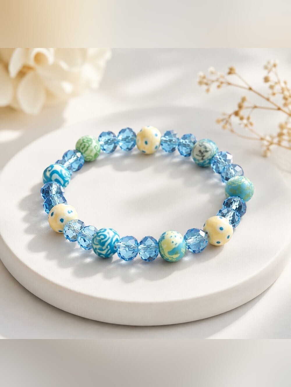 🌸2/$16🌸 Blue and Yellow Handmade Beaded Stretch Bracelet